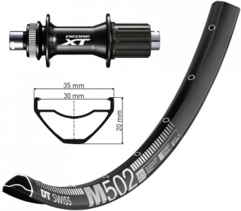 Zadné koleso 29" DT Swiss M 502 Disc / Shimano Deore XT HB-M8010