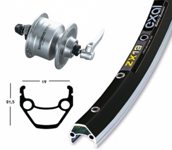Koleso predné 28" EXAL ZX 19 / Shimano DH 3N72 s dynamom